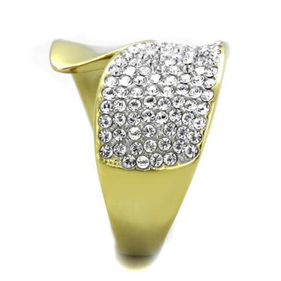 🌟🌟Pave Gold Bling Swirling to Flat Gold Design Stainless Steel Ring - Picture 5 of 5